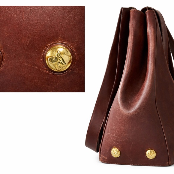 Rare Vintage Ferragamo Leather Bag Studded Gold Hardware Italy - Picture 3 of 12